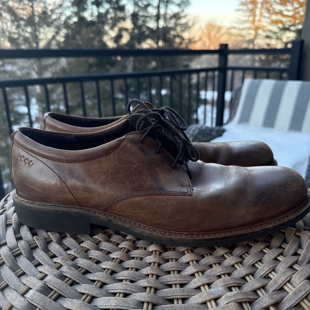 ECCO Shoes Mens 46 12 Brown Shock Point Oxford Leather W/ Superfeet Inserts